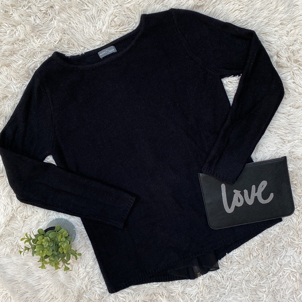 Market & Spruce Back Zip Panel Crewneck Sweater 💗 Black